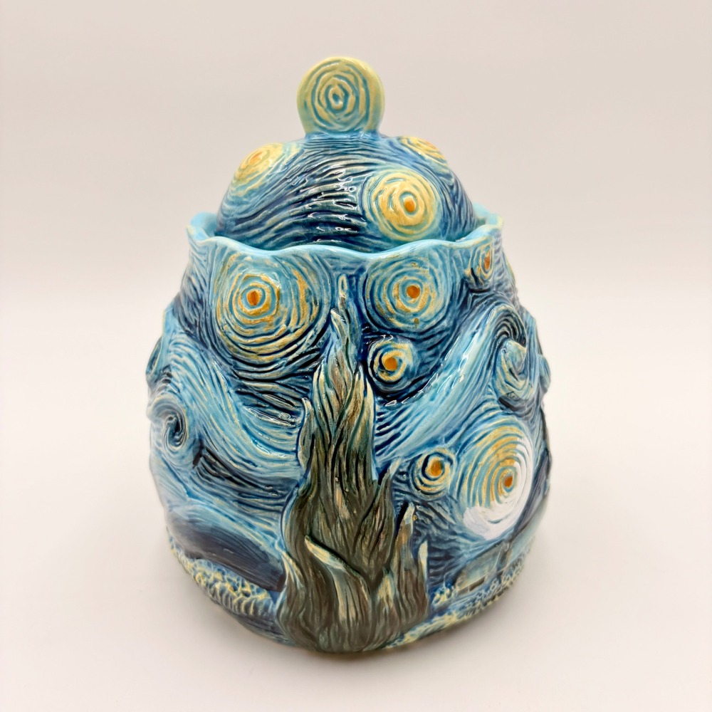 CornerRuby Starry Night Ceramic Jar The Starry Flora Collection Van Gogh Blue